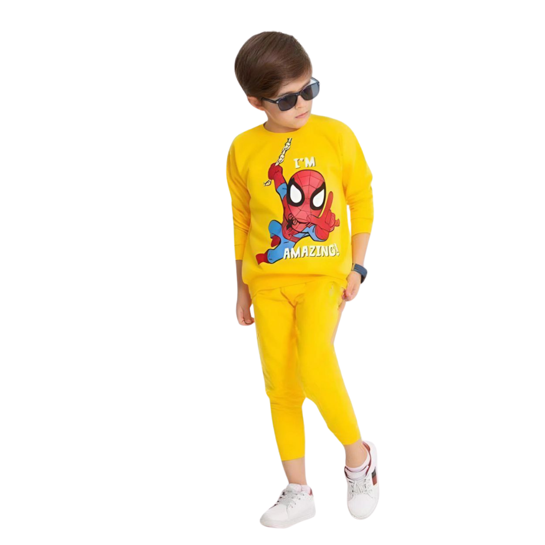 Diamond star Marvel Printed Spider-man Superman Character Top and Bottom Boy's Tracksuit