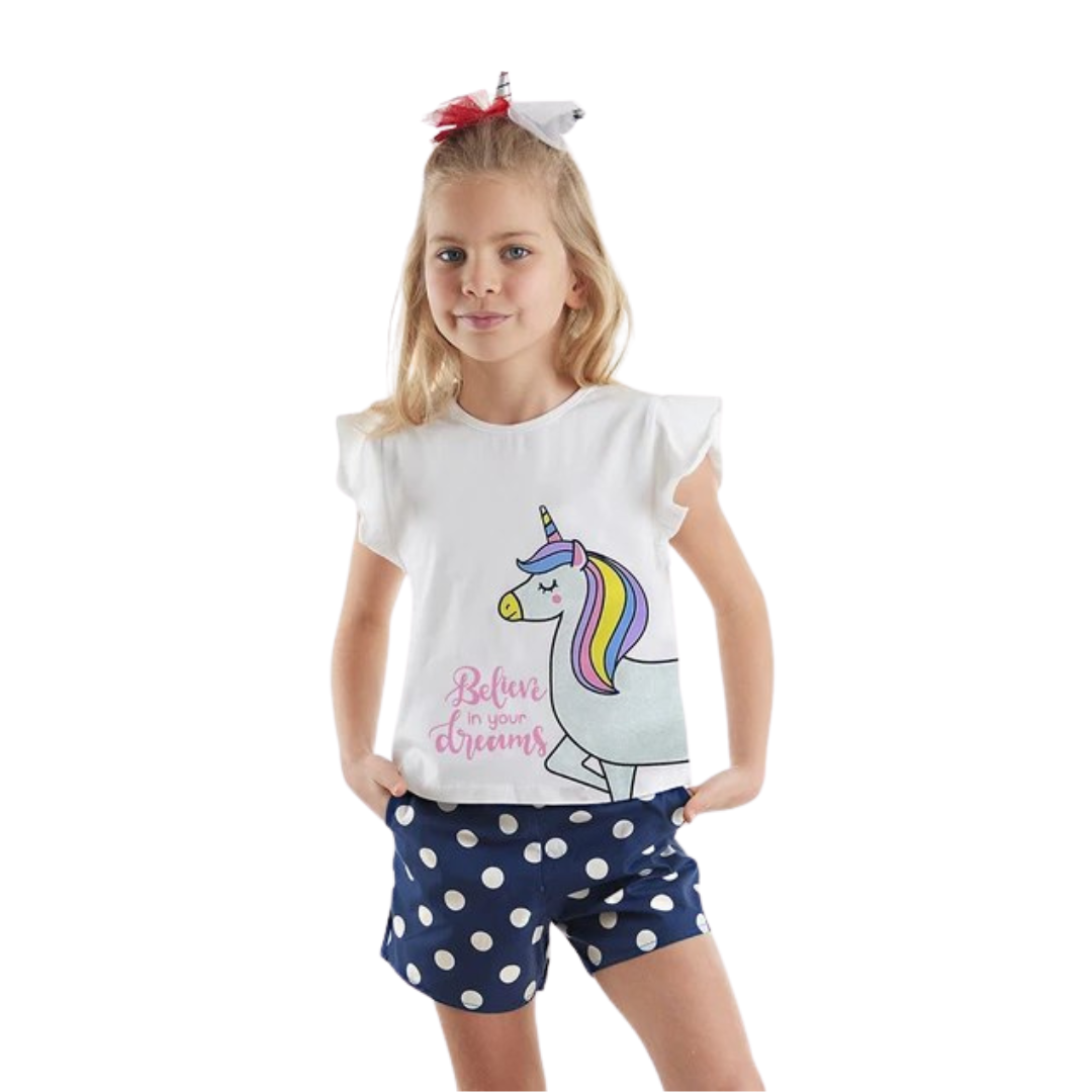 Denokids Sim Unicorn Girls T-Shirt Poplin Shorts Set